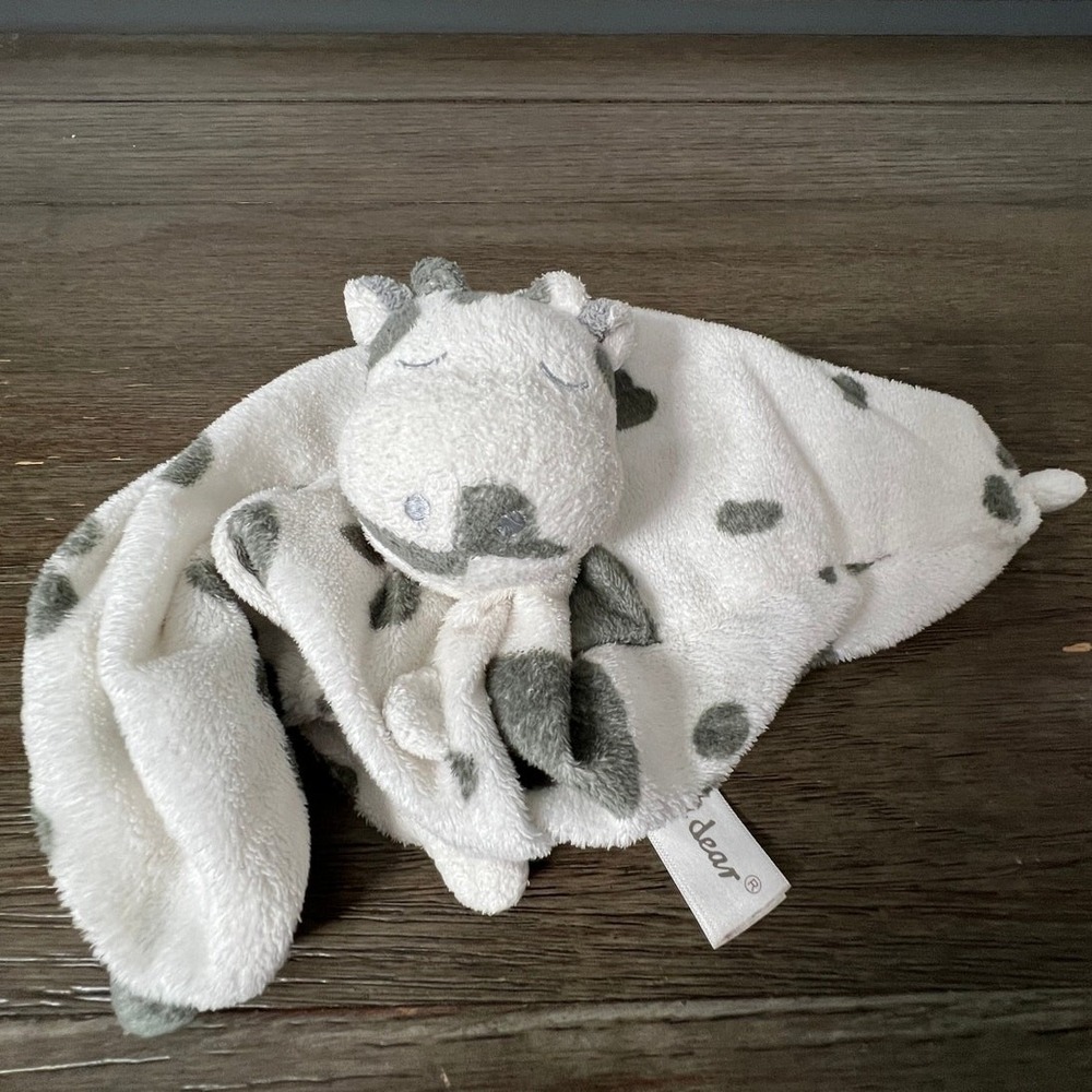 Angel Dear Cow Blankie Baby Lovey Security Blanket White Gray Spotted Plush Toy